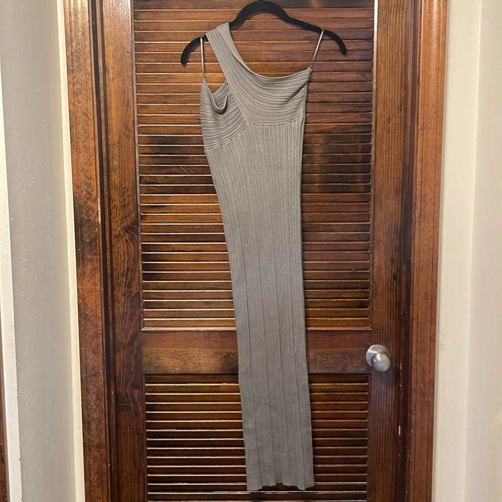 NWT Zara Grey Asymmetrical Ribbed Knit Midi Dress - Picture 8 of 8